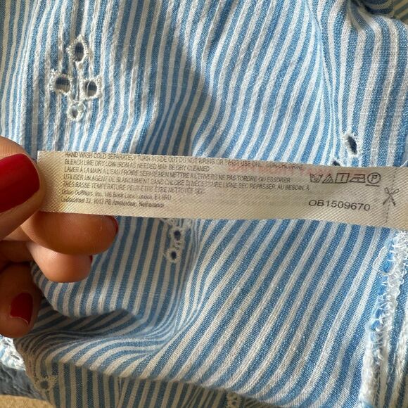 Anthropologie Cezzane Striped Eyelet Dress Loungewear Button Down Shirt Dress XS - Picture 11 of 12